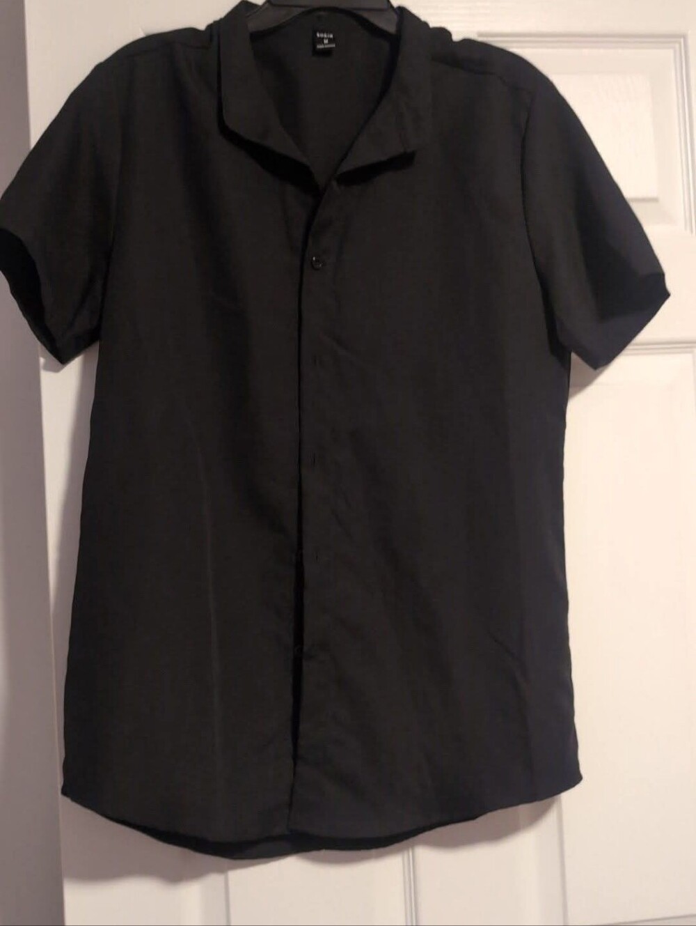 SHEIN Men's Solid Black Short Sleeve Casual Button Down Camp Collar Shirt